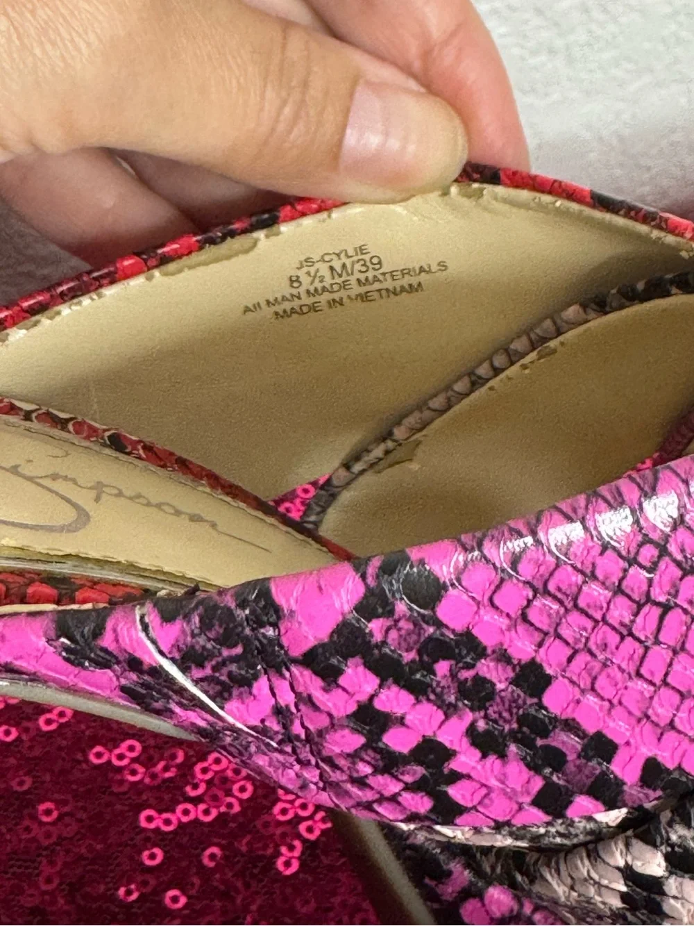 JESSICA SIMPSON 💖 Hot Pink & Red Snake-Print Platform Mule Heels (Women’s 8.5)